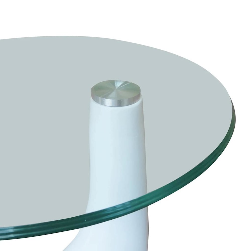 Coffee Table Set of 2 High Gloss White Fiberglass, Tempered Glass. Picture 7