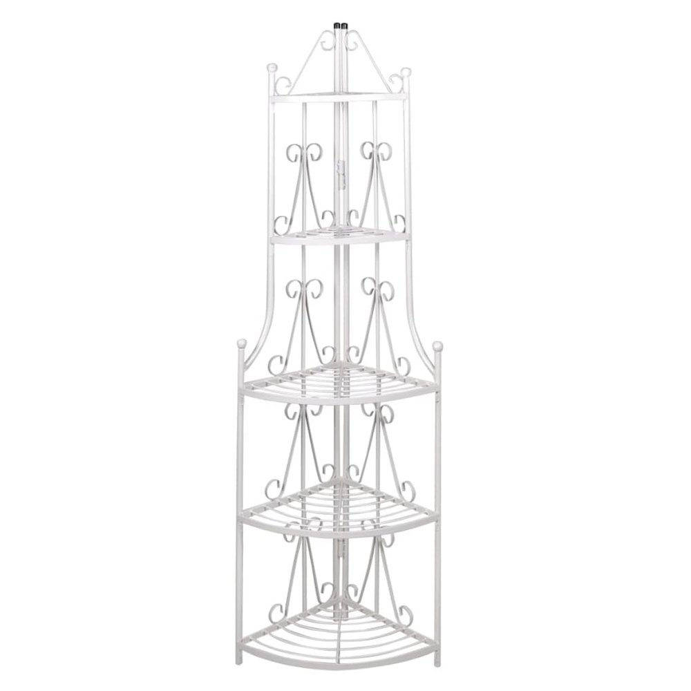 Plant Stand White Steel 5-tier Durable Plant Rack Triangular. Picture 1