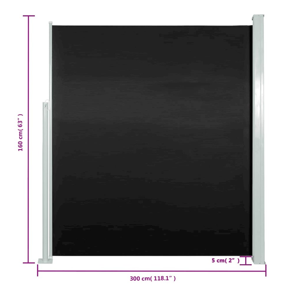 Side Awning Black Steel 63 x 118.1 in Retractable Patio Awning. Picture 7
