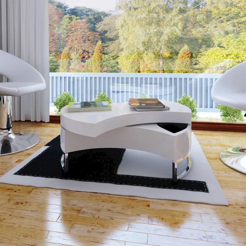 Coffee Table High gloss white MDF, Stainless Steel Compact. Picture 1