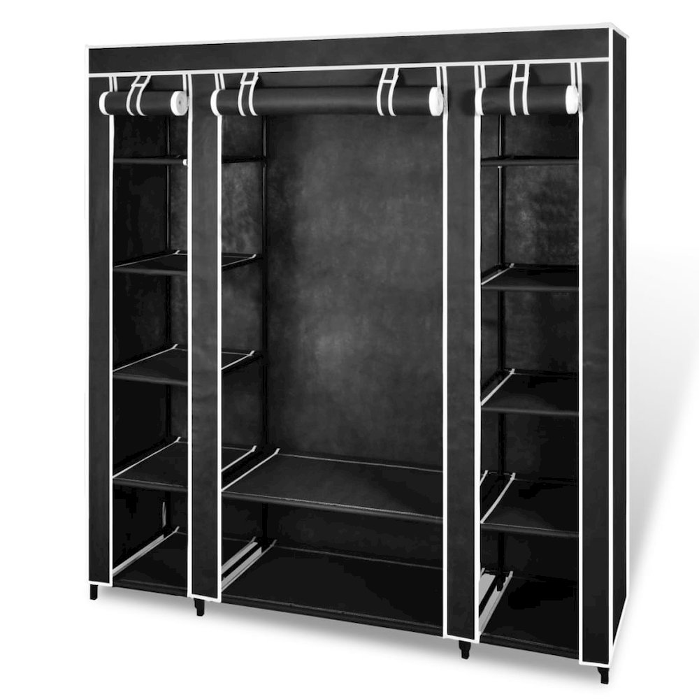 Cabinet Black Non-woven Fabric, Iron Collapsible Fabric Wardrobe. Picture 1