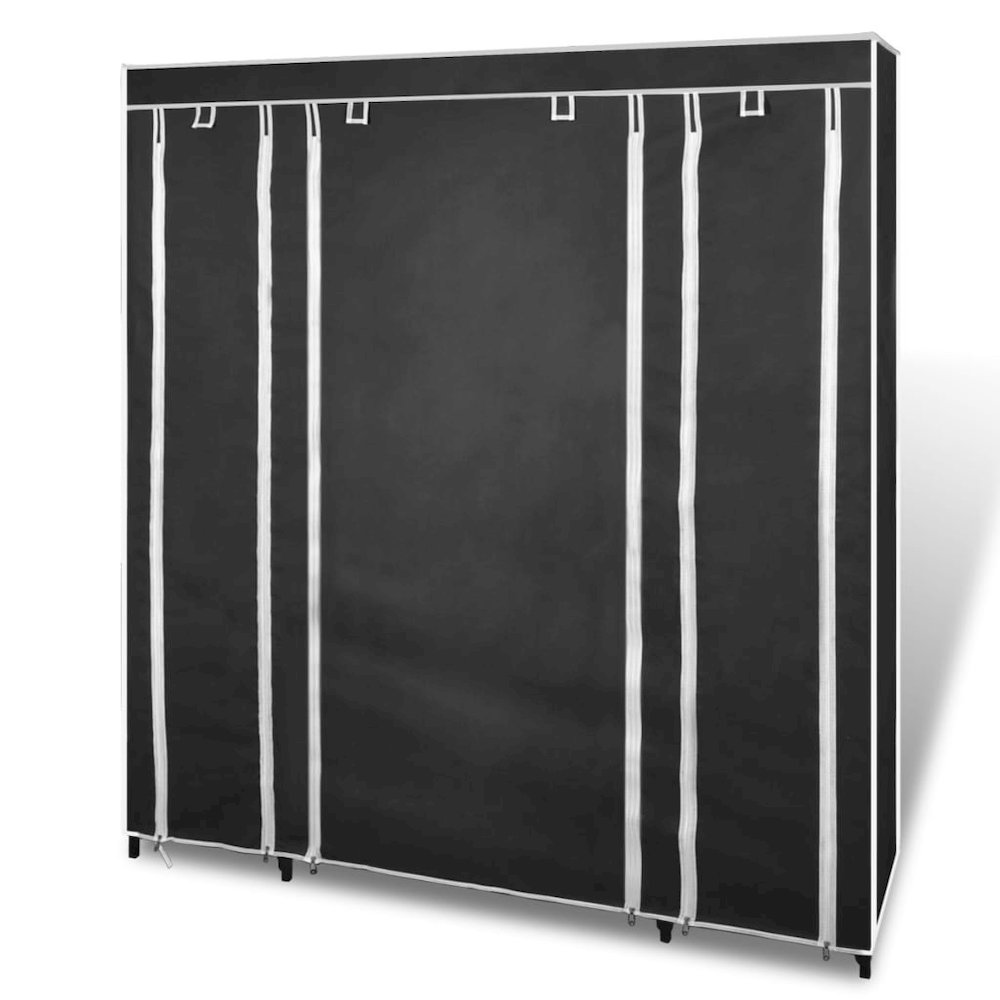 Cabinet Black Non-woven Fabric, Iron Collapsible Fabric Wardrobe. Picture 3