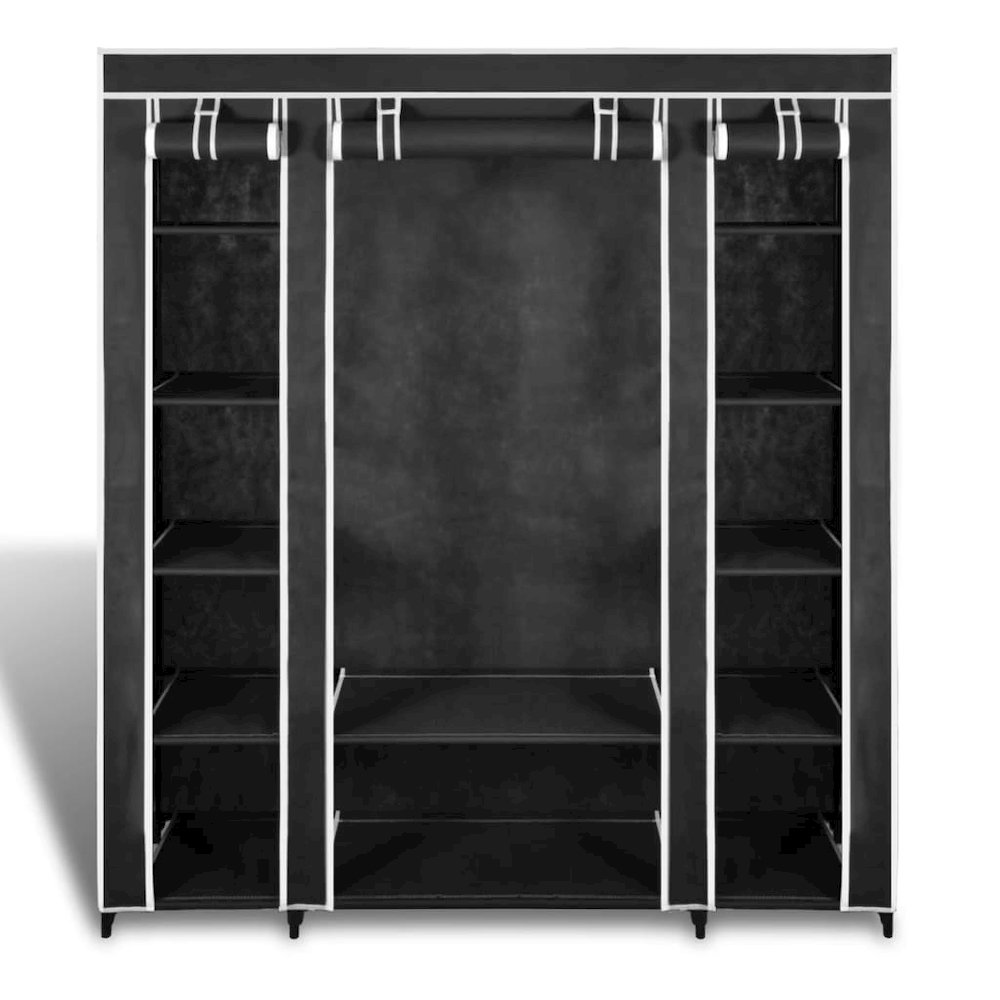 Cabinet Black Non-woven Fabric, Iron Collapsible Fabric Wardrobe. Picture 5