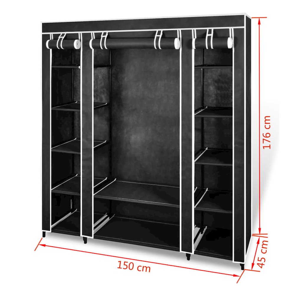 Cabinet Black Non-woven Fabric, Iron Collapsible Fabric Wardrobe. Picture 7