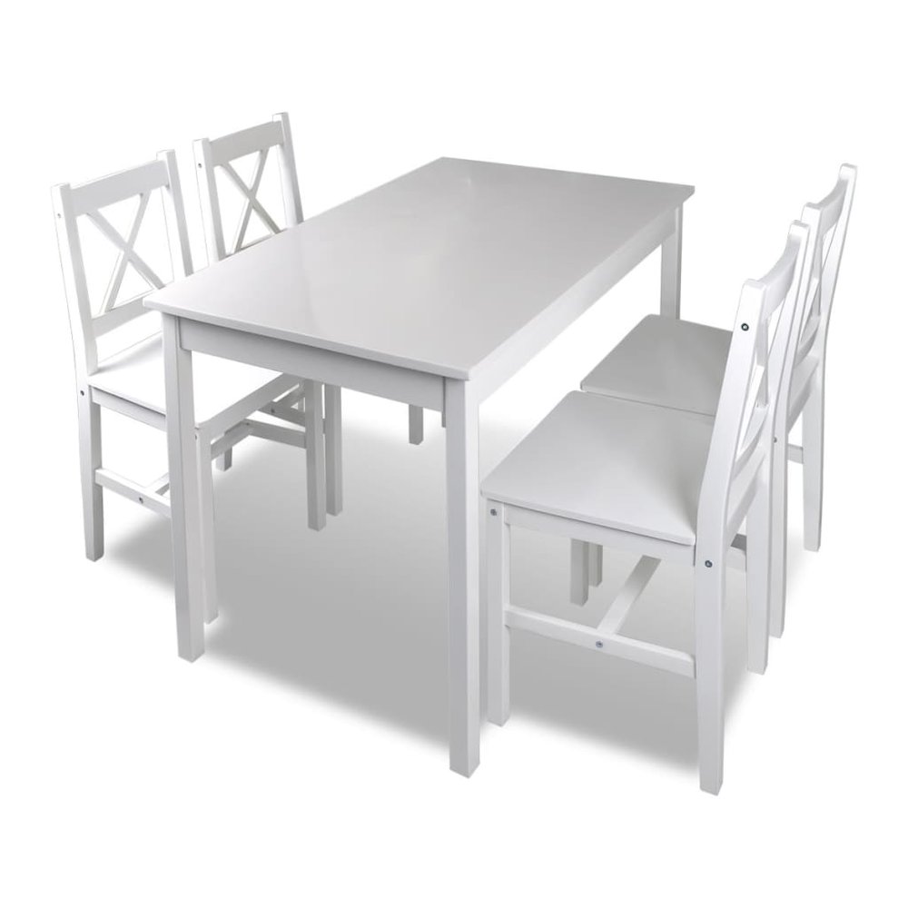 Dining Set White Pine wood 5 Piece Durable Dining Table. Picture 2