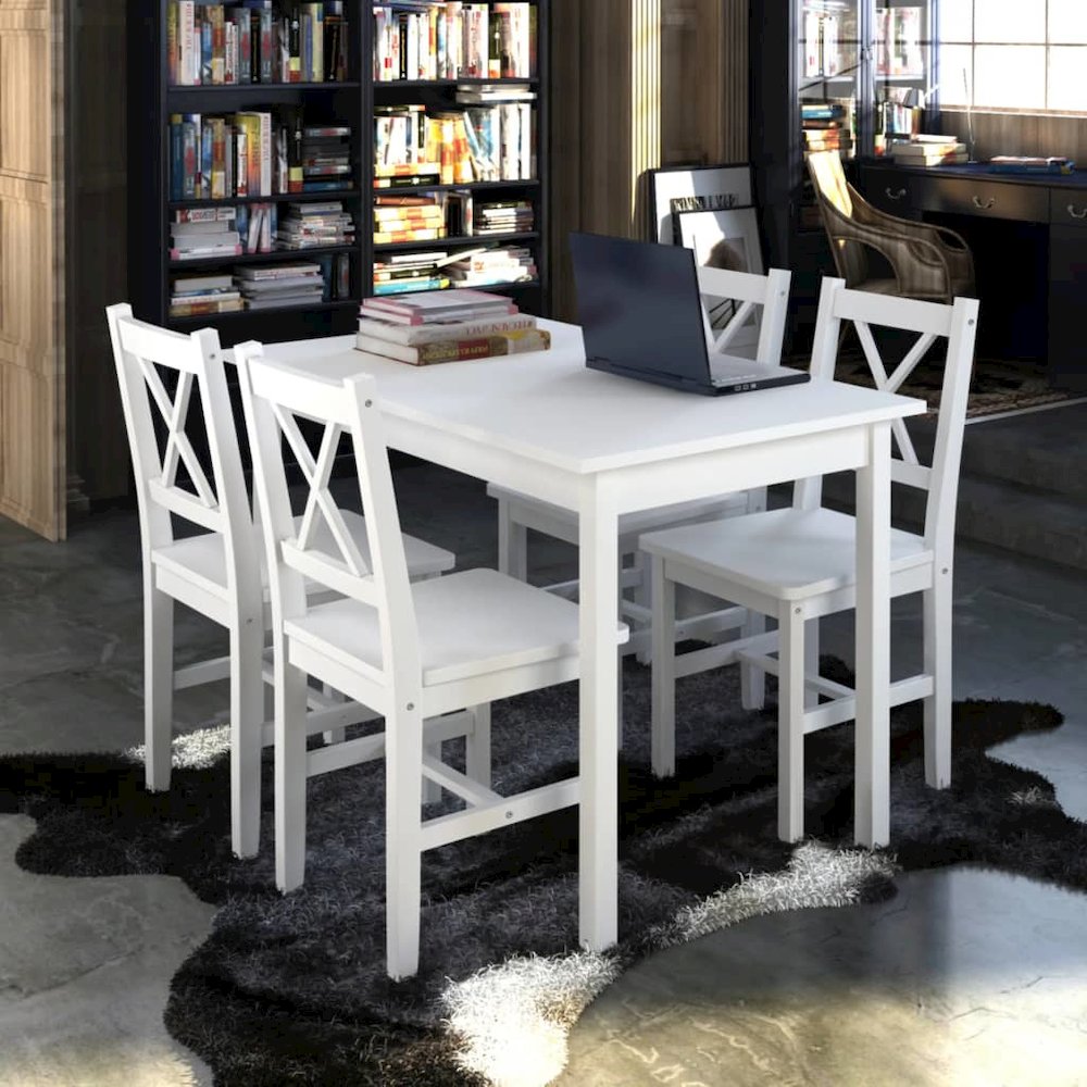Dining Set White Pine wood 5 Piece Durable Dining Table. Picture 1