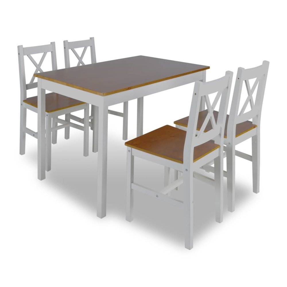 Dining Set Brown and White Pine wood Large Durable Dining Set. Picture 2