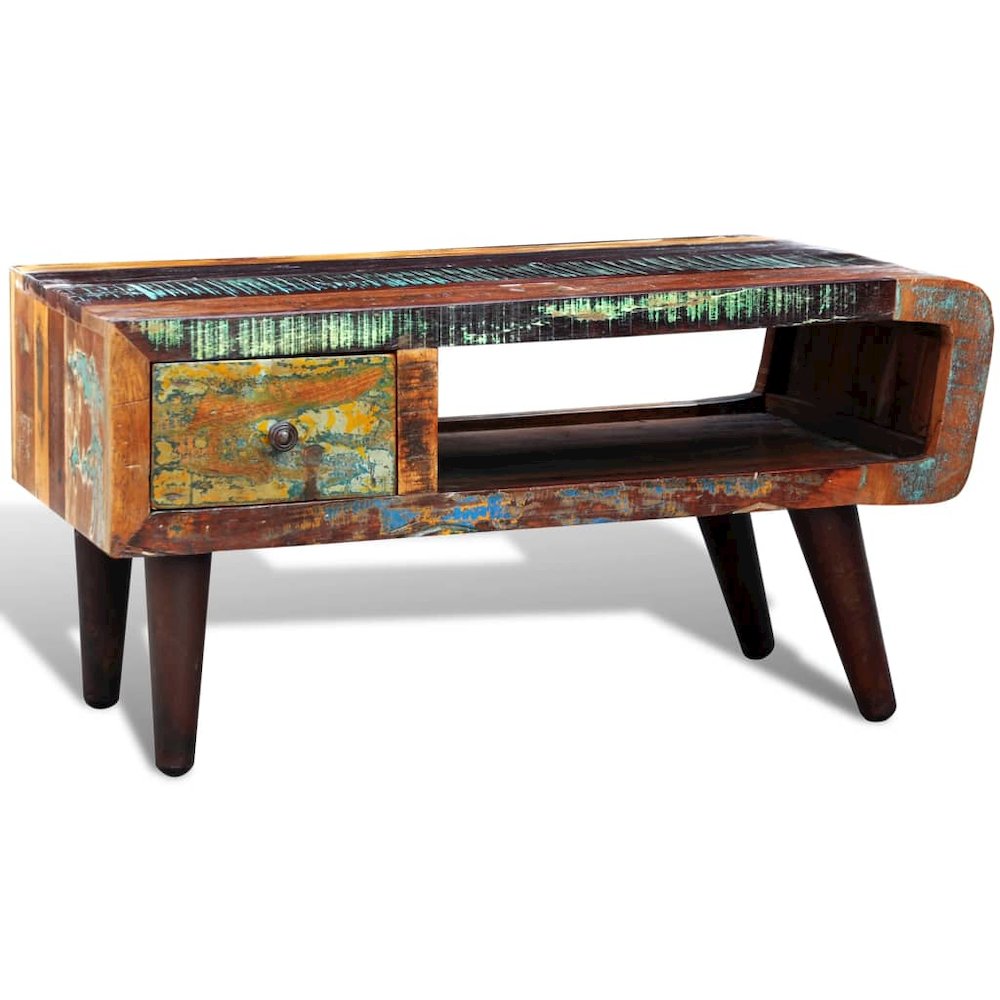 Coffee Table Multicolor Reclaimed solid wood Small Rectangular. Picture 2