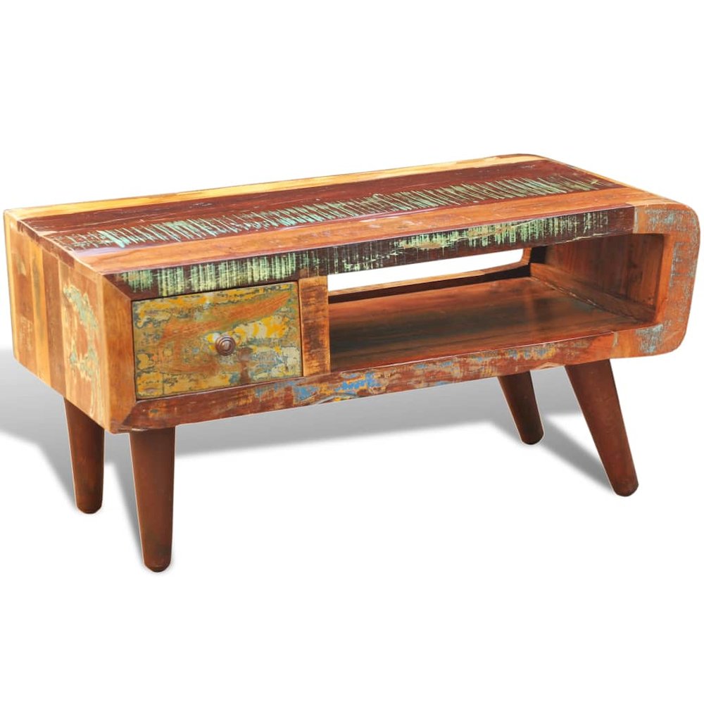 Coffee Table Multicolor Reclaimed solid wood Small Rectangular. Picture 4