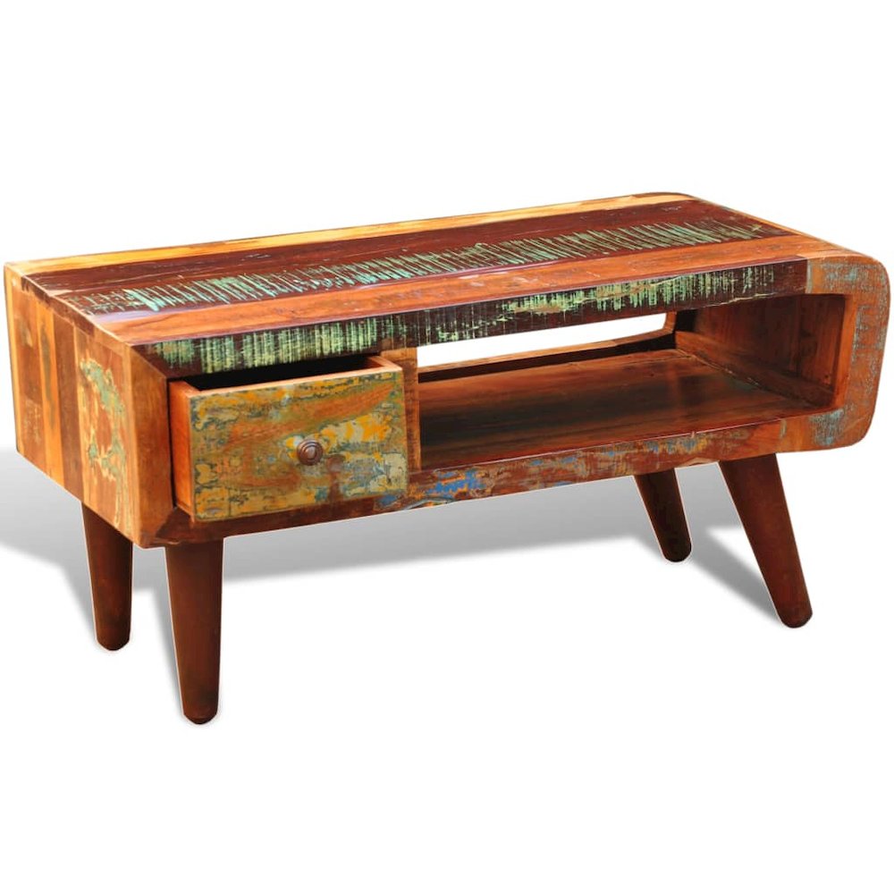 Coffee Table Multicolor Reclaimed solid wood Small Rectangular. Picture 5