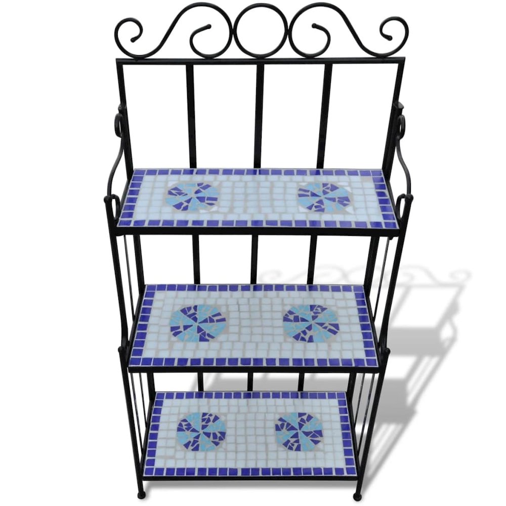 Plant Stand Blue and white mosaic Iron frame and ceramic tile. Picture 2