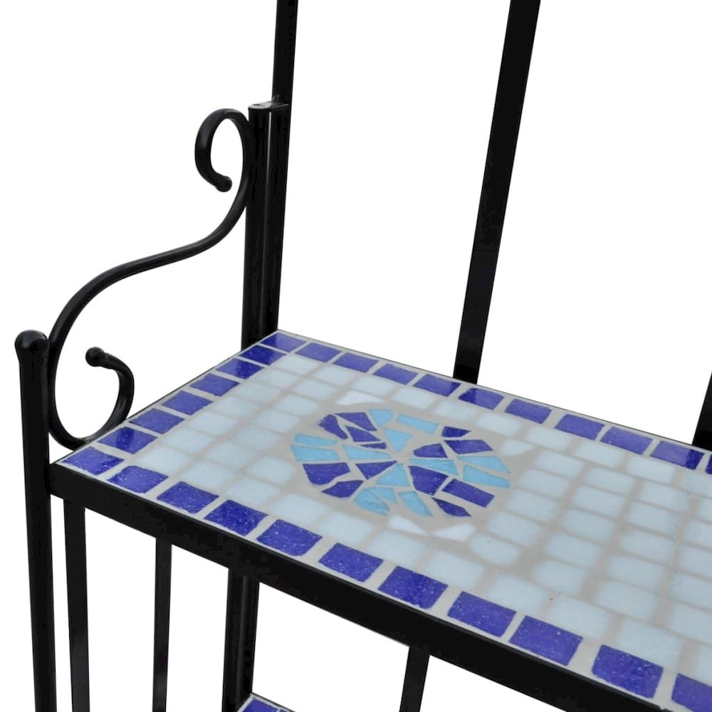 Plant Stand Blue and white mosaic Iron frame and ceramic tile. Picture 3