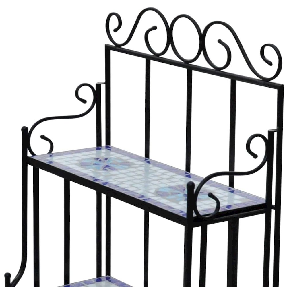 Plant Stand Blue and white mosaic Iron frame and ceramic tile. Picture 4