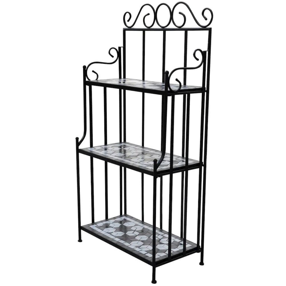 Plant Stand Black and White Iron and Ceramic Large. Picture 1