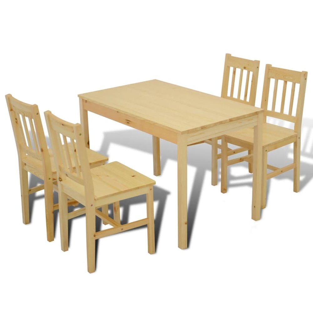 Dining Table and Chairs Natural Pine wood 5 Pieces Durable. Picture 6