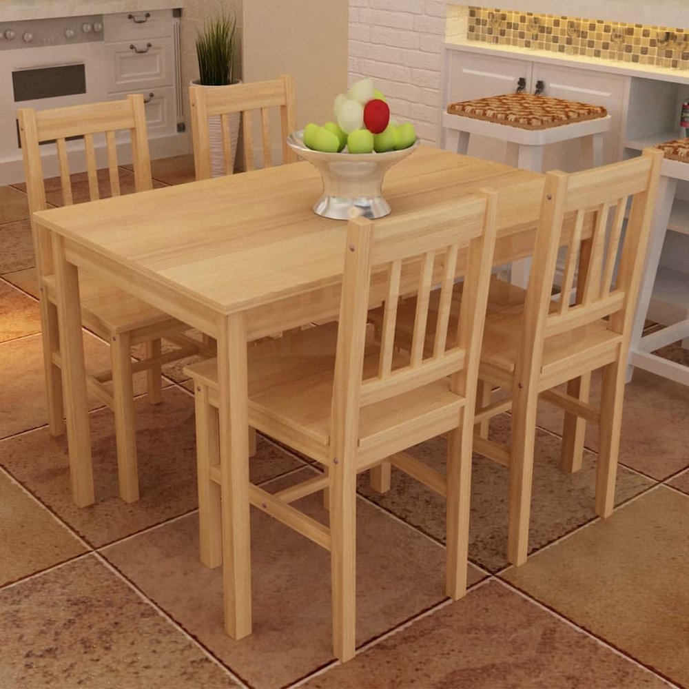 Dining Table and Chairs Natural Pine wood 5 Pieces Durable. Picture 1