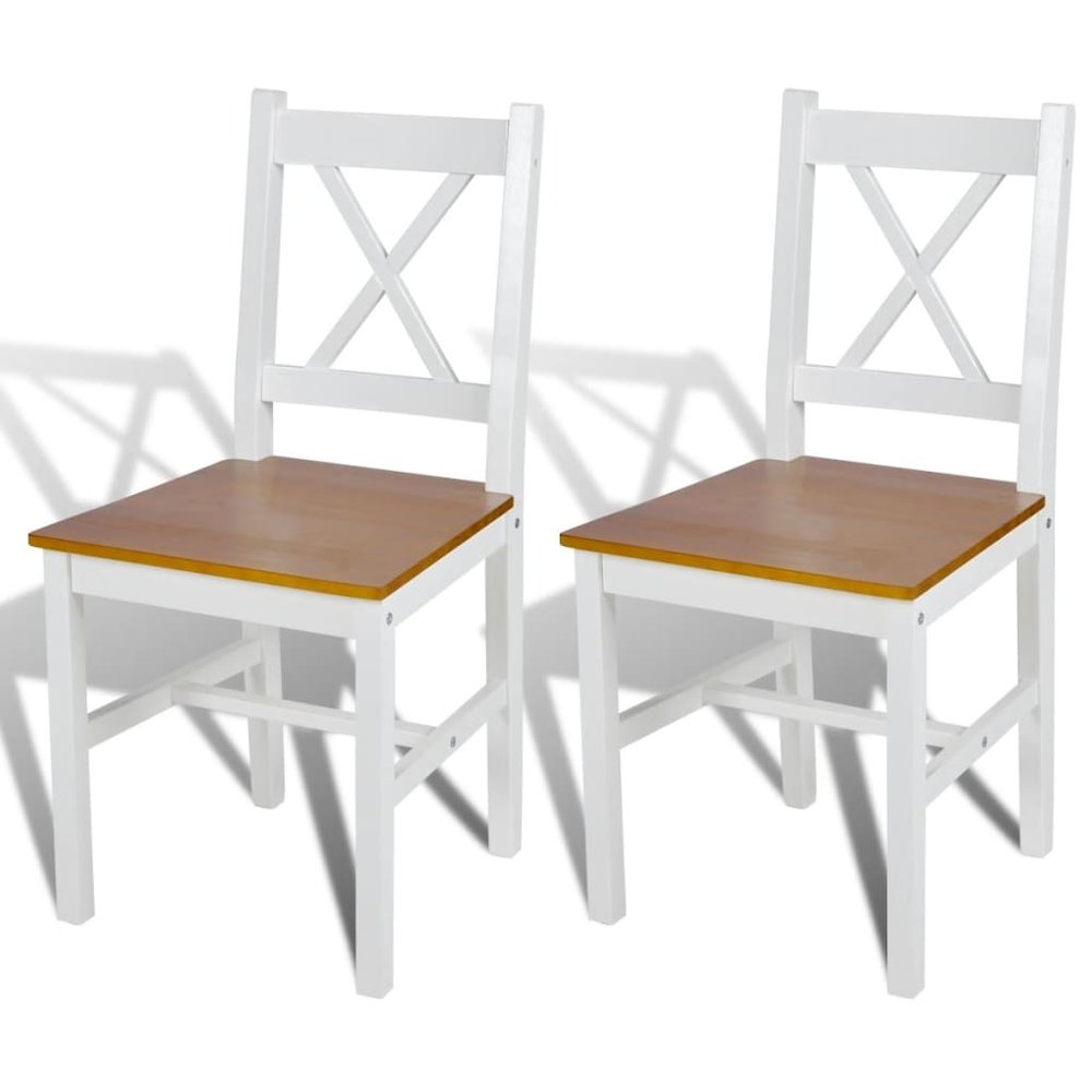 Dining Chair Set of 2 White and Natural Wood Pine wood Standard. Picture 1