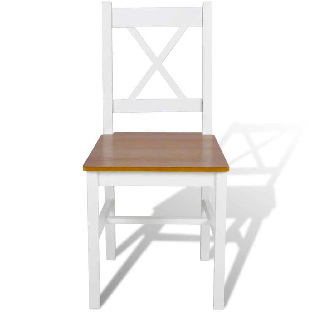 Dining Chair Set of 2 White and Natural Wood Pine wood Standard. Picture 2