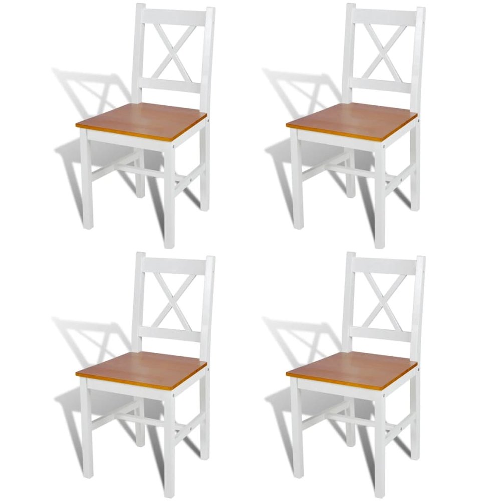 Dining Chair Set of 4 White and natural Solid pine wood Standard. Picture 1