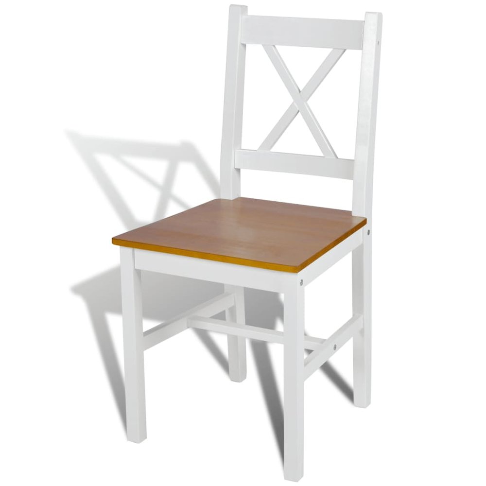 Dining Chair Set of 4 White and natural Solid pine wood Standard. Picture 3