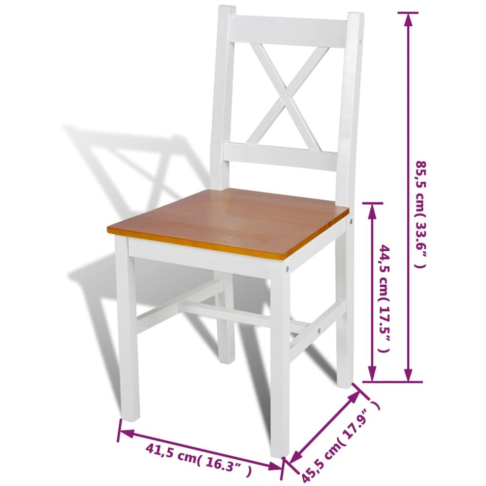 Dining Chair Set of 4 White and natural Solid pine wood Standard. Picture 5