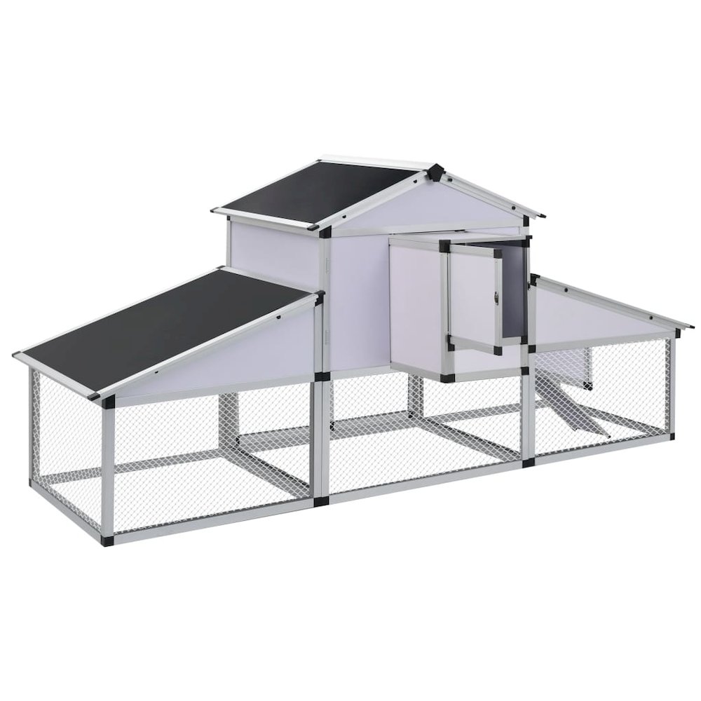 Chicken Coop Silver, Black Aluminum, Iron wire mesh, MDF Large. Picture 4