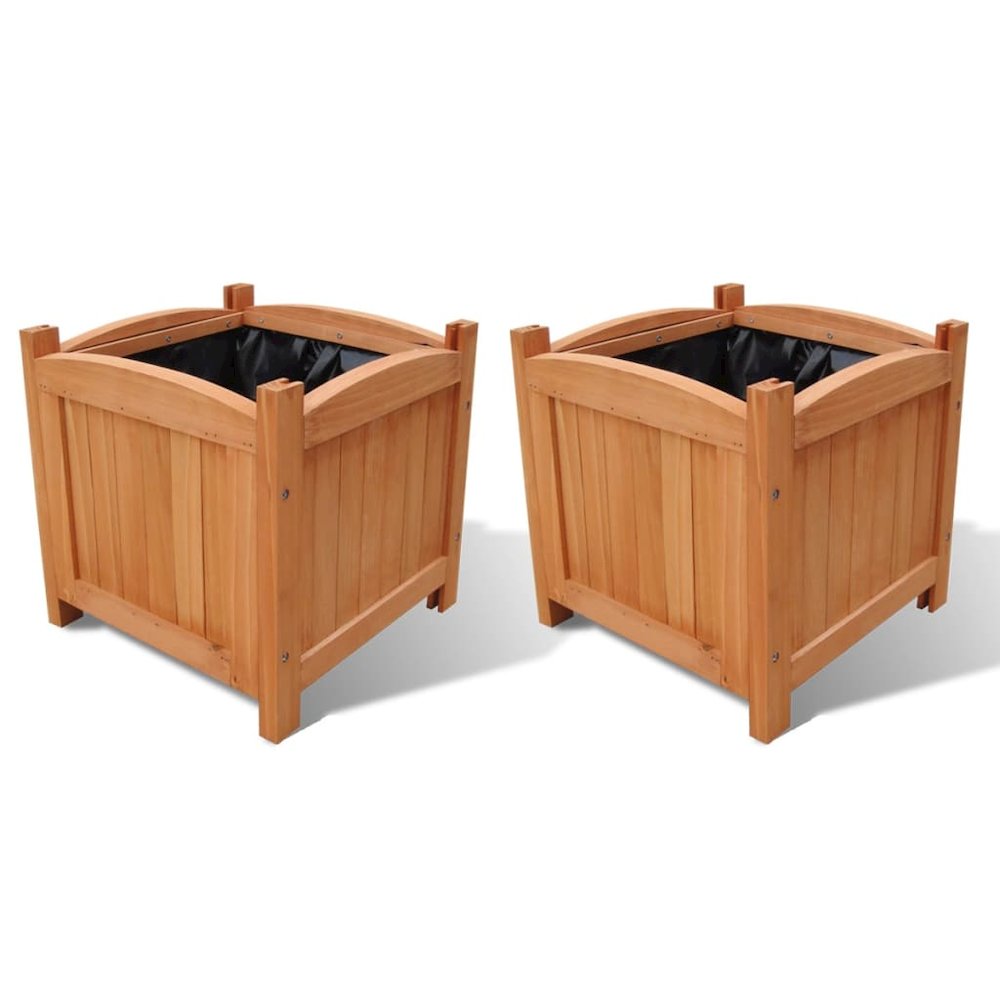 Raised Bed Set of 2 Natural Wood Solid wood 11.8 x 11.8 in. Picture 1