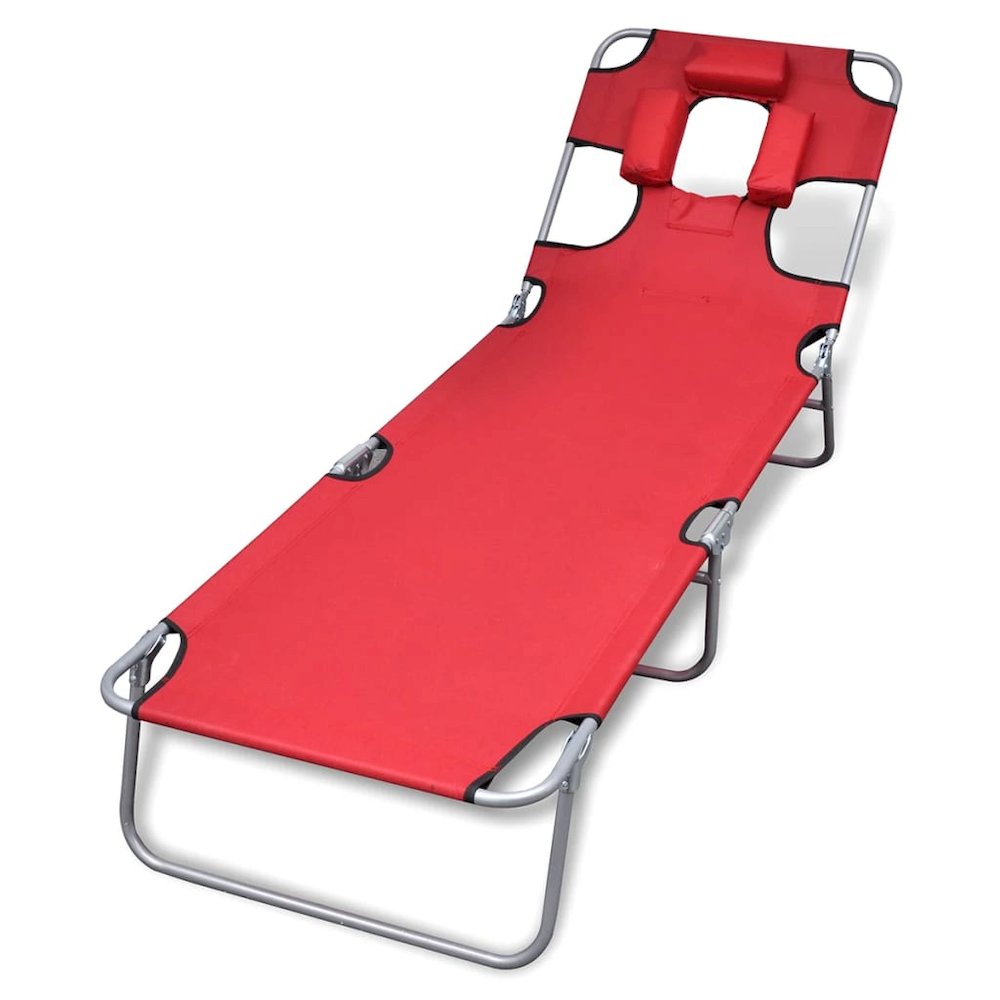 Sun Lounger Red Powder-coated steel frame, Polyester fabric Large. Picture 1