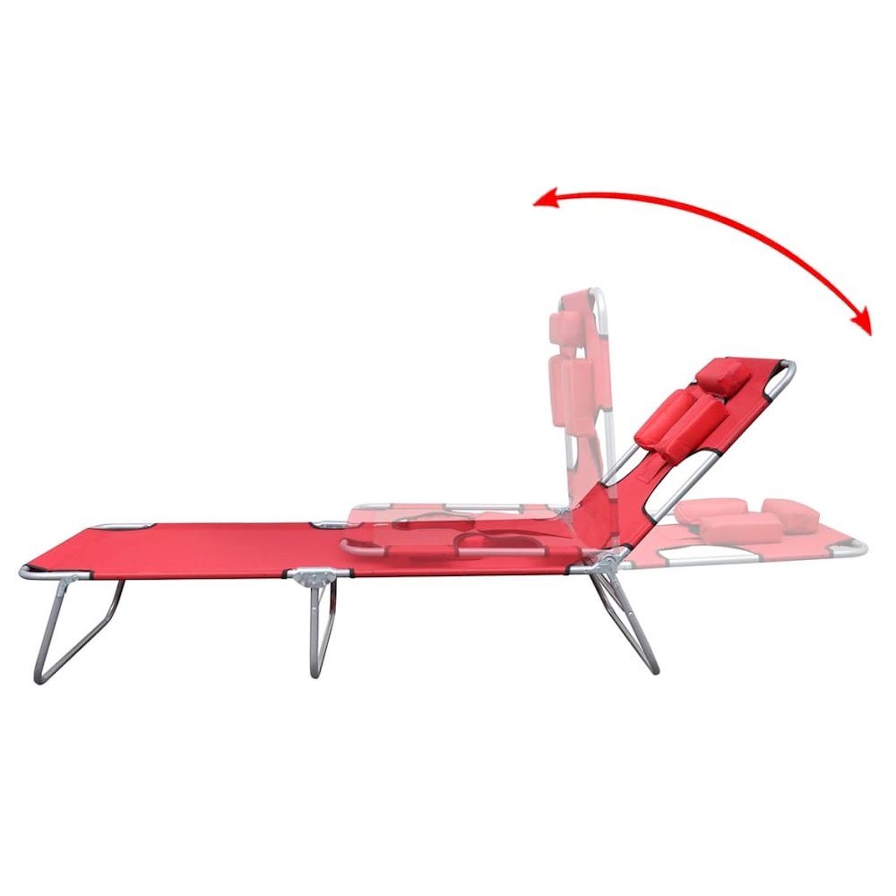 Sun Lounger Red Powder-coated steel frame, Polyester fabric Large. Picture 3
