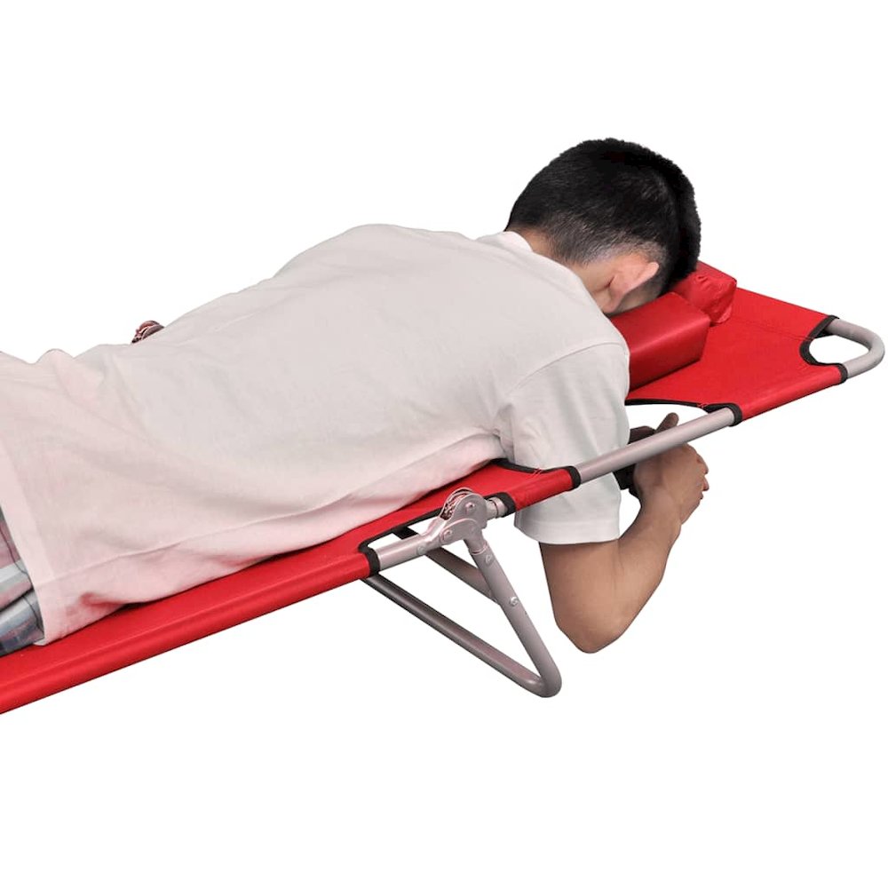 Sun Lounger Red Powder-coated steel frame, Polyester fabric Large. Picture 4