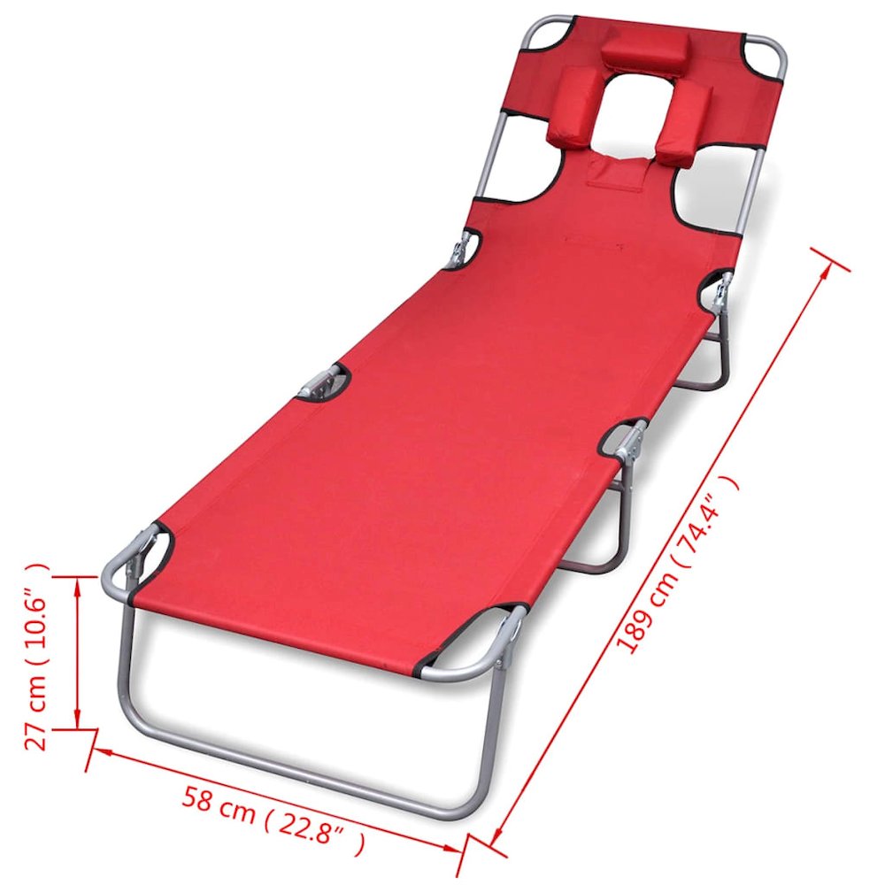 Sun Lounger Red Powder-coated steel frame, Polyester fabric Large. Picture 7