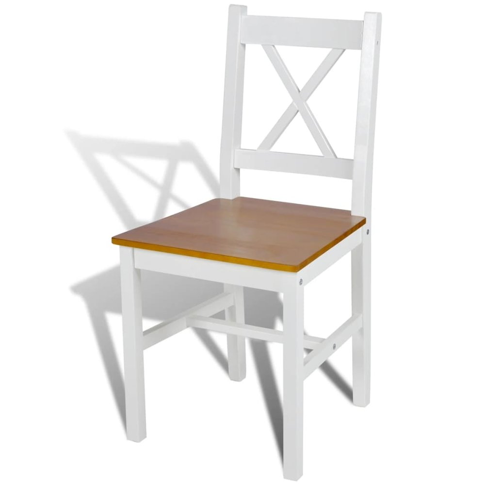 Dining Chair Set of 6 White and natural wood Pine wood Standard. Picture 3