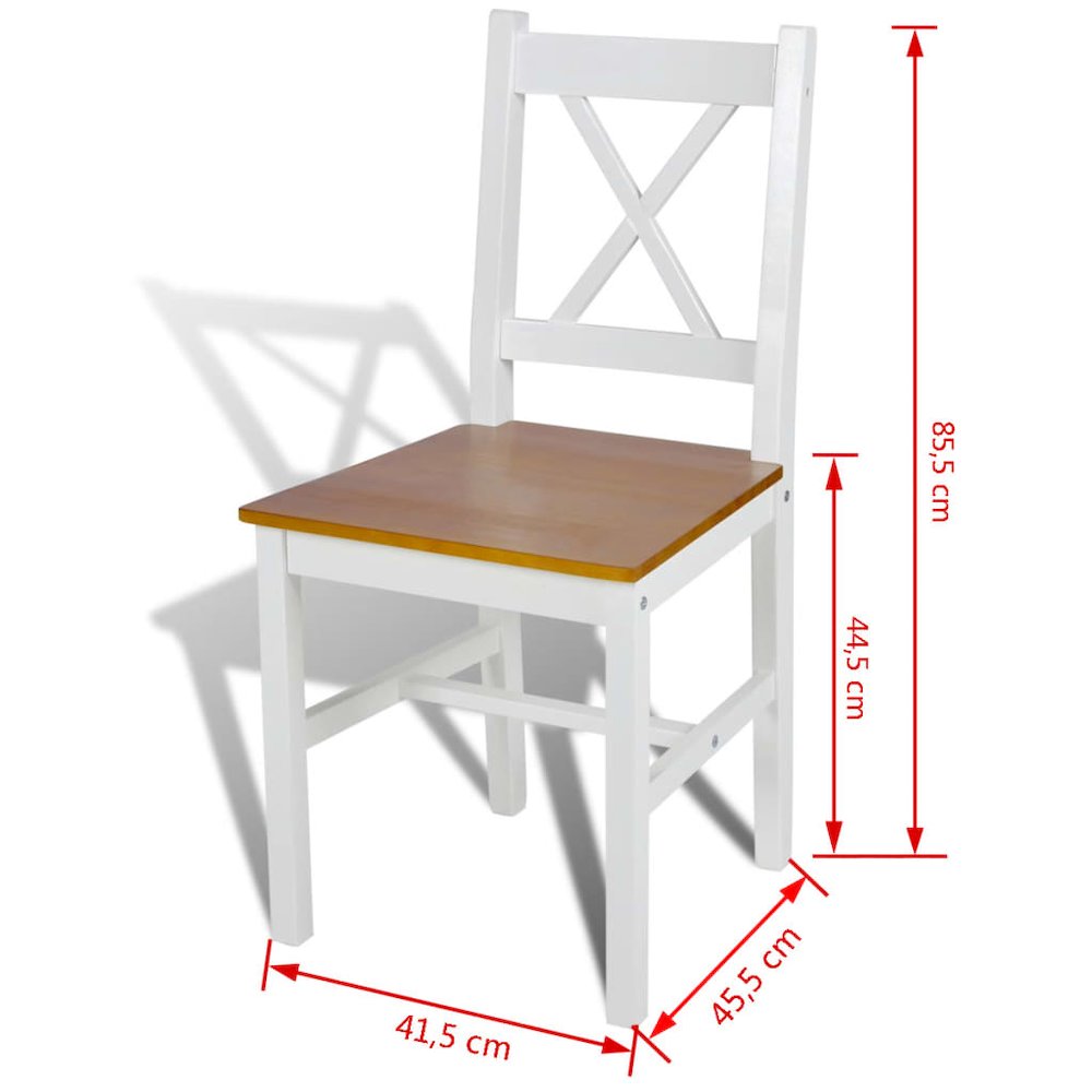 Dining Chair Set of 6 White and natural wood Pine wood Standard. Picture 5