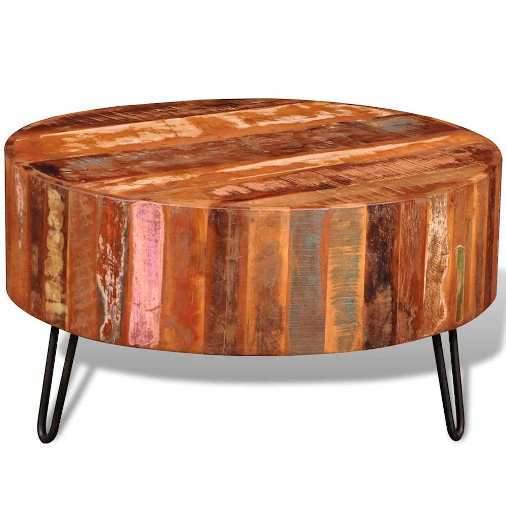 Coffee Table Multicolor Reclaimed solid wood, Iron 27.6 in diameter. Picture 1