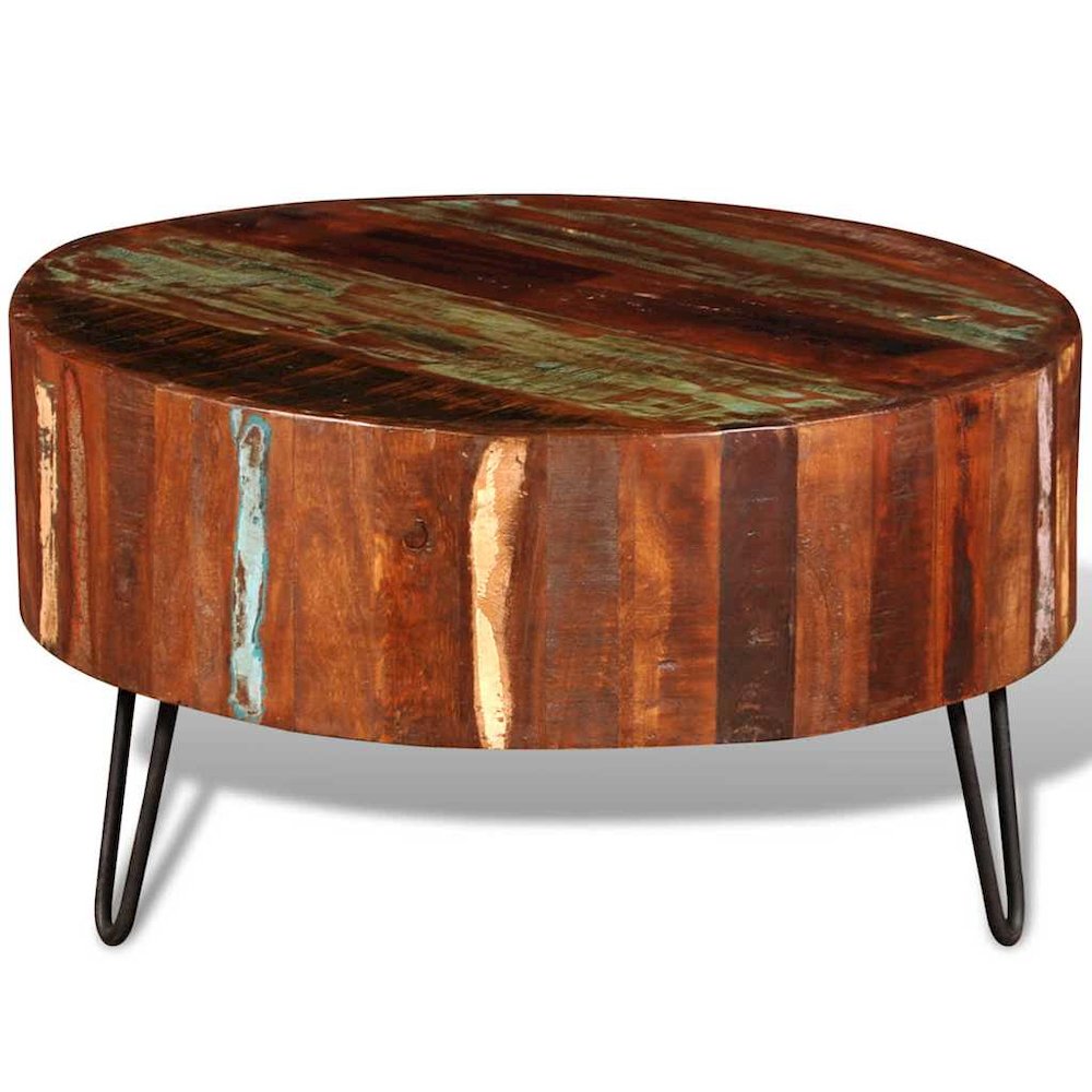 Coffee Table Multicolor Reclaimed solid wood, Iron 27.6 in diameter. Picture 5