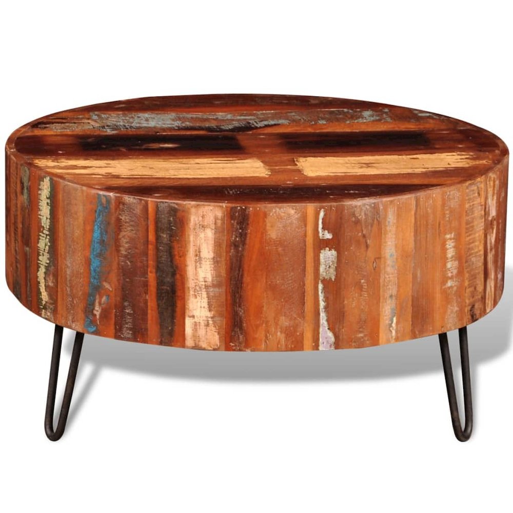 Coffee Table Multicolor Reclaimed solid wood, Iron 27.6 in diameter. Picture 6