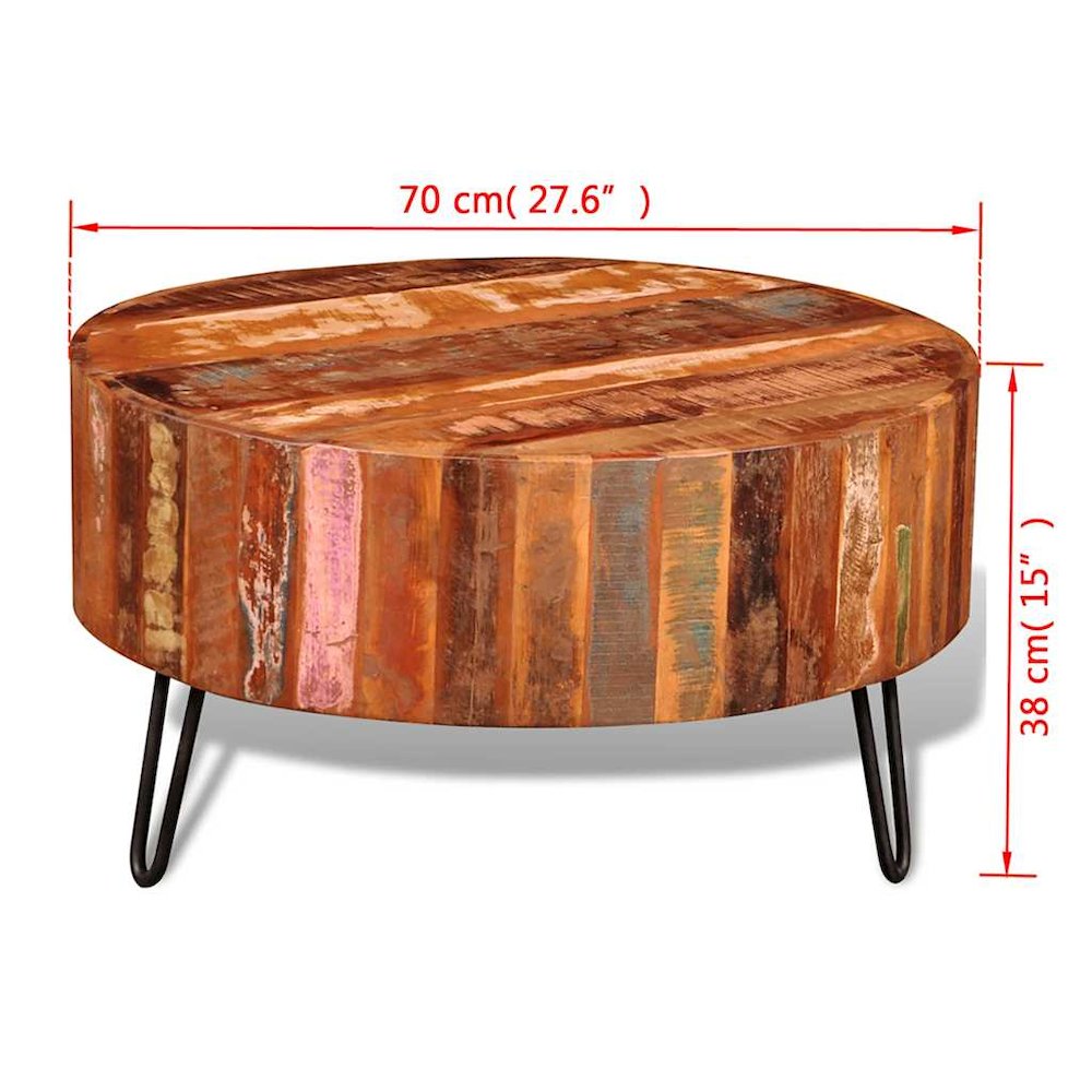 Coffee Table Multicolor Reclaimed solid wood, Iron 27.6 in diameter. Picture 10