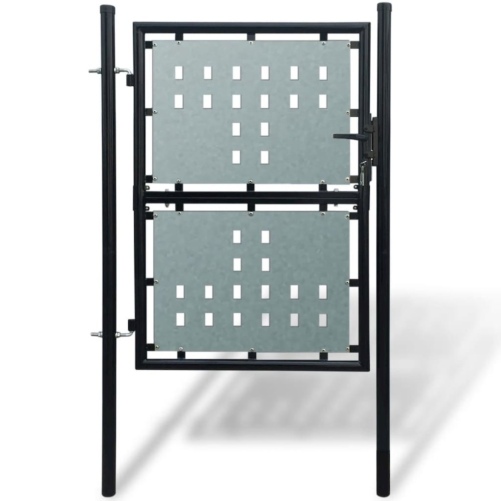 Black Single Door Fence Gate 39.4"x68.9". Picture 1