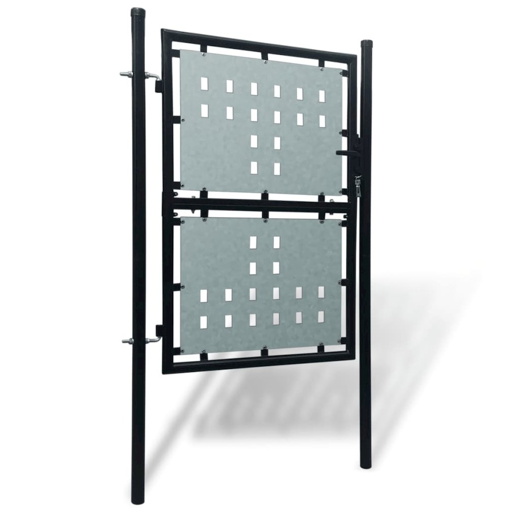 Black Single Door Fence Gate 39.4"x68.9". Picture 2