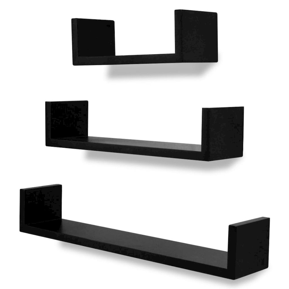 Wall Shelf Set of 3 Black MDF with a matte finish. Picture 2