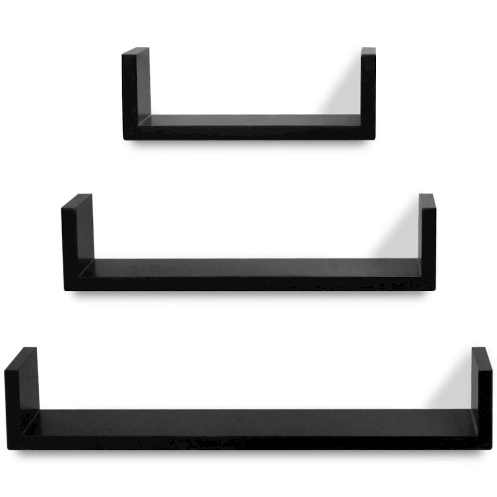 Wall Shelf Set of 3 Black MDF with a matte finish. Picture 3