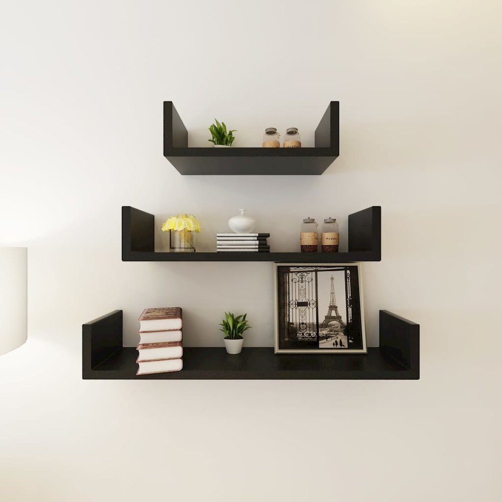 Wall Shelf Set of 3 Black MDF with a matte finish. Picture 4