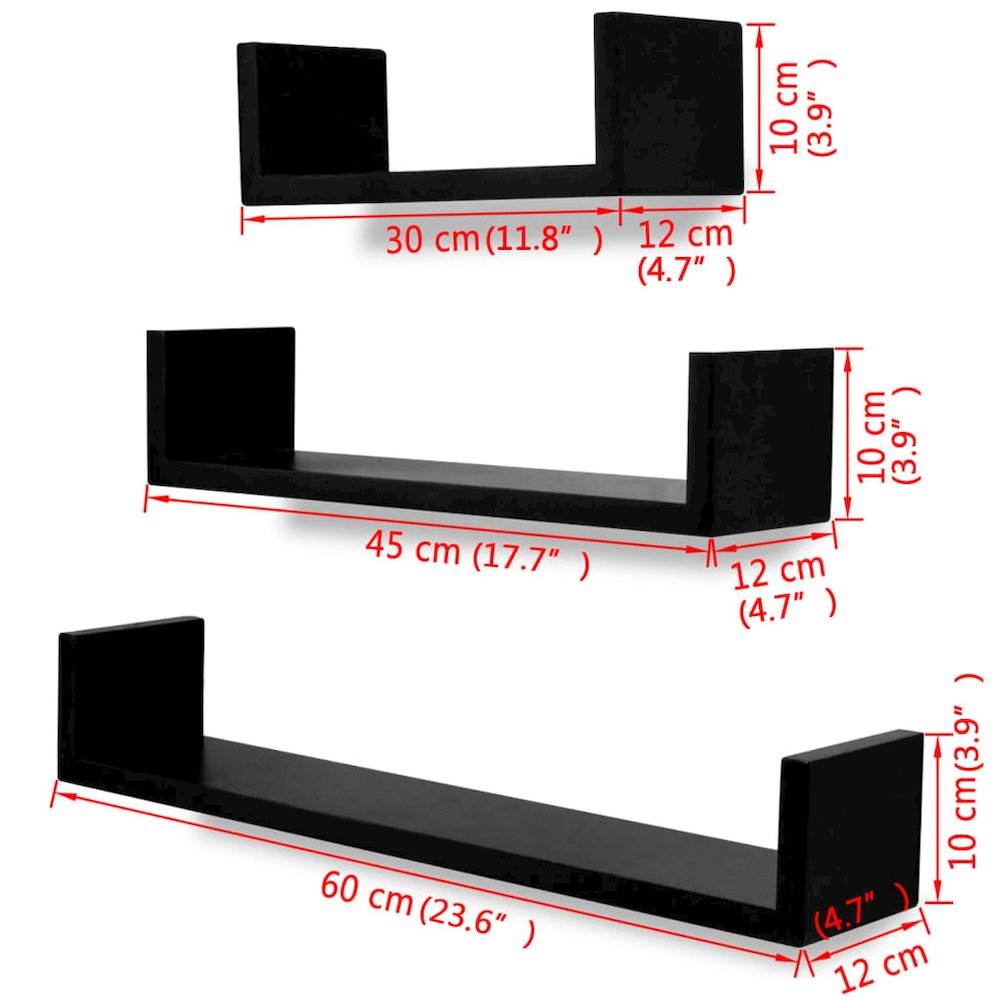 Wall Shelf Set of 3 Black MDF with a matte finish. Picture 5