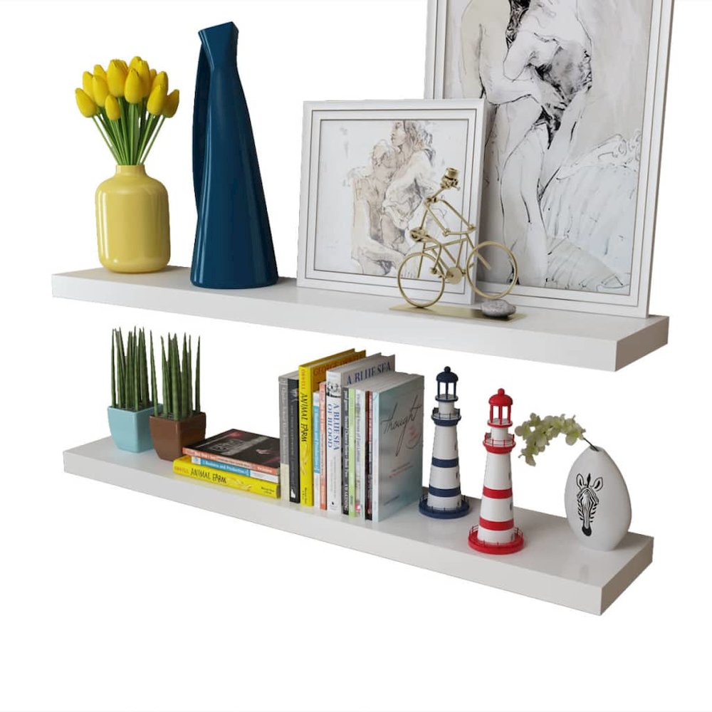 Wall Shelf Set of 2 White MDF. Picture 4