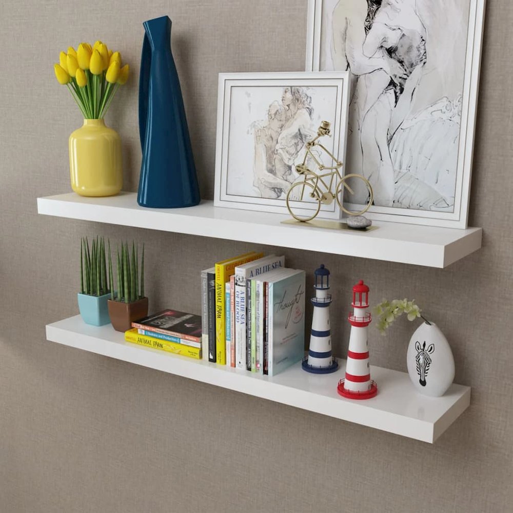 Wall Shelf Set of 2 White MDF. Picture 1