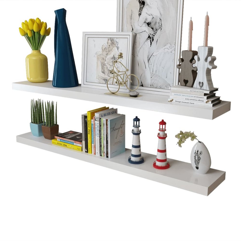 Wall Shelf Set of 2 White MDF 47.2 in wide Wall mounting. Picture 4