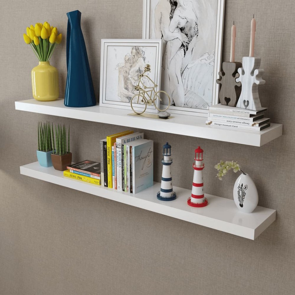 Wall Shelf Set of 2 White MDF 47.2 in wide Wall mounting. Picture 1