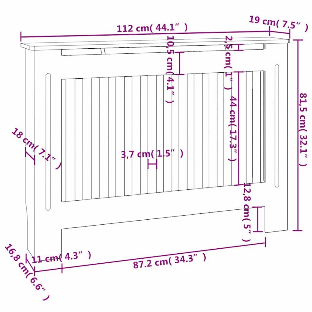 White MDF Radiator Cover Heating Cabinet 44", 242189. Picture 6