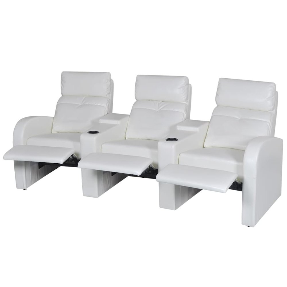 vidaXL 3-Seater Home Theater Recliner Sofa White Faux Leather, 242540. Picture 2