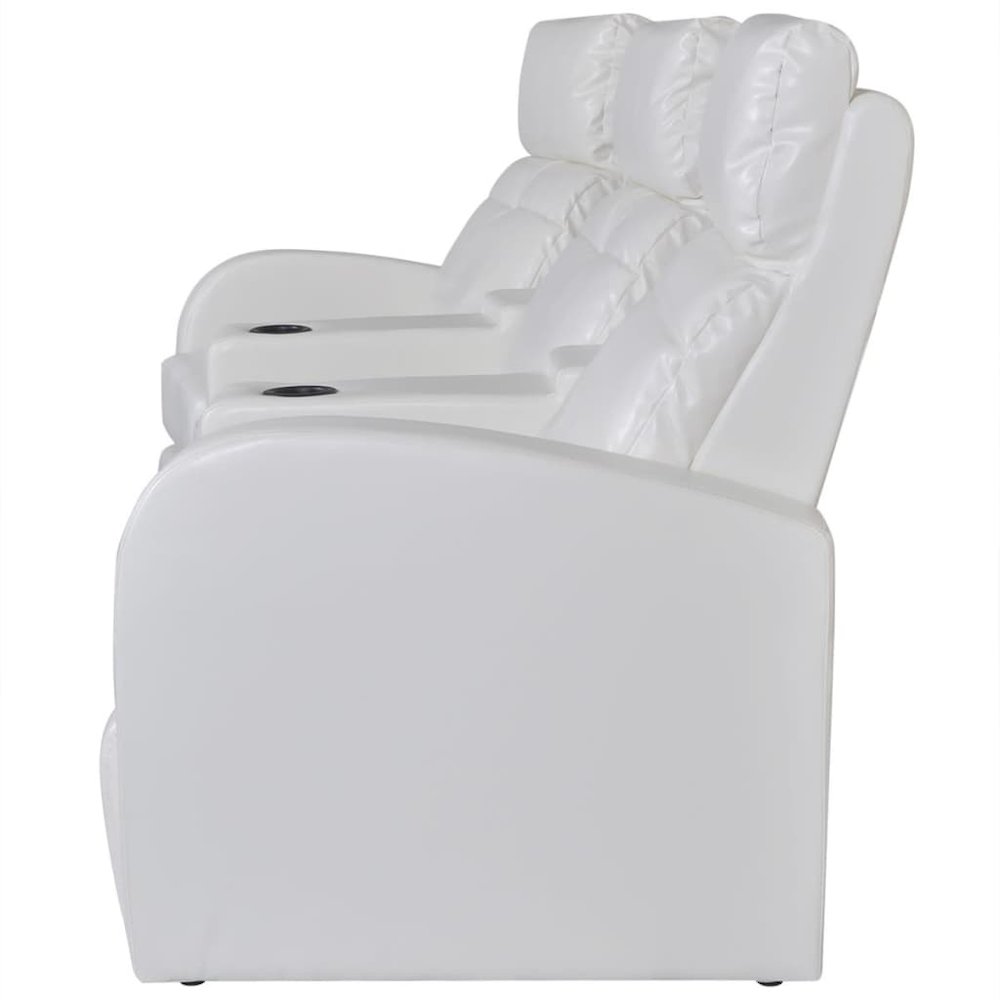 vidaXL 3-Seater Home Theater Recliner Sofa White Faux Leather, 242540. Picture 3